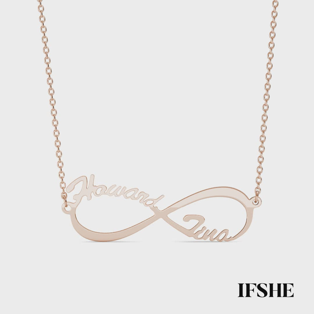 Personalised Infinity Two Names Necklace Sterling Silver Rose Gold