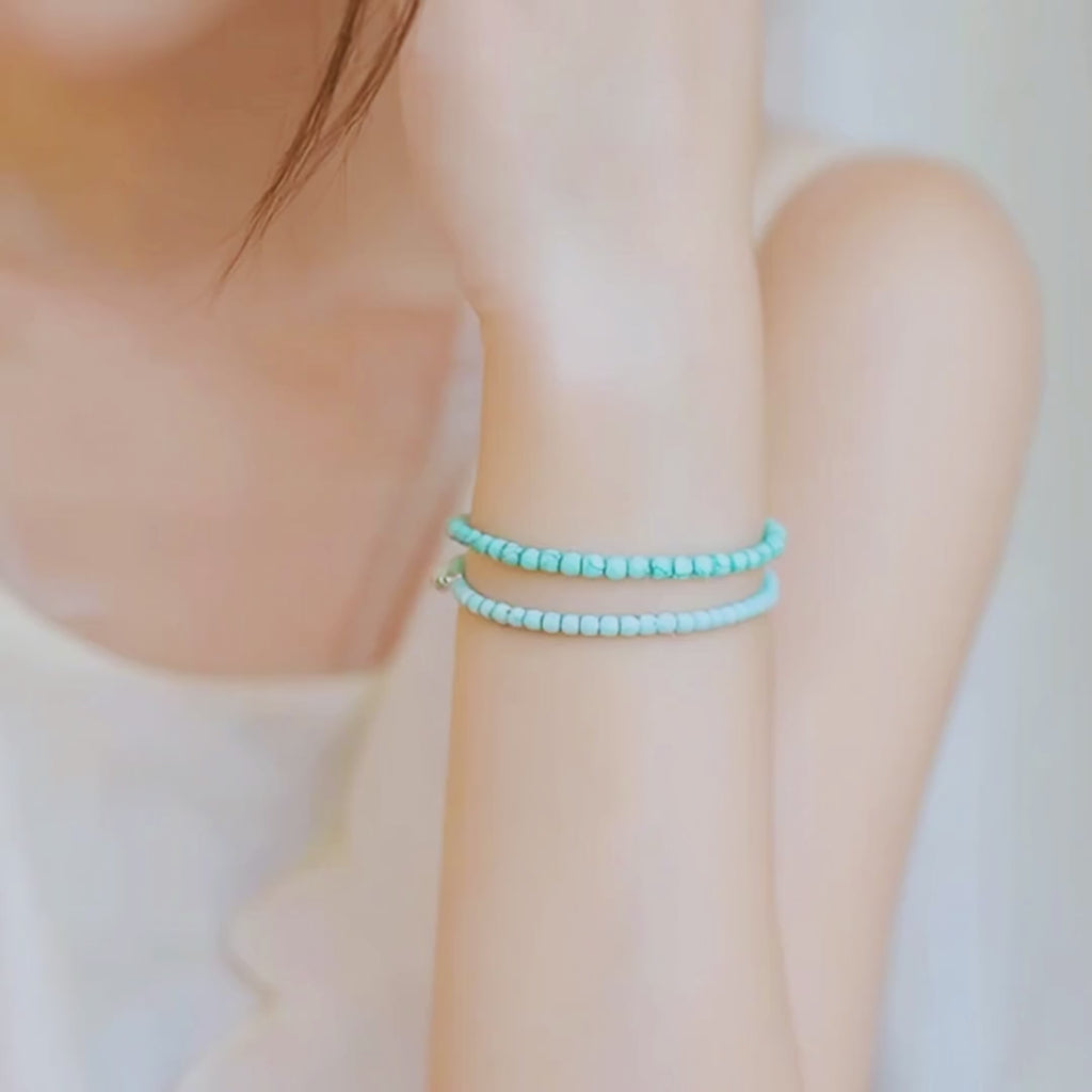 Genuine Turquoise Energy Bracelet Duo Set – 3 mm & 2 mm Beads for Healing, Protection & Clarity
