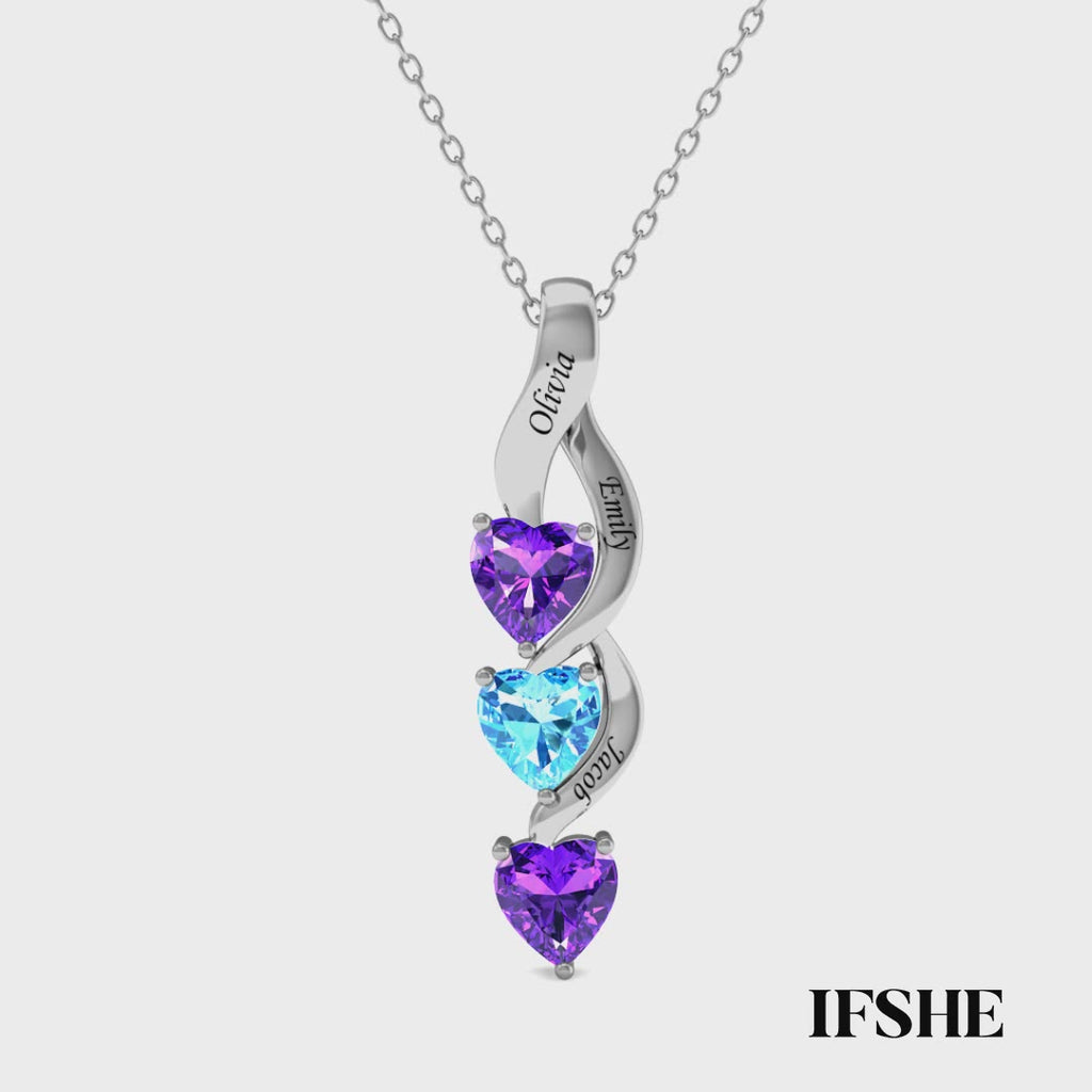 Personalised Intertwined Hearts Necklace for Mum - 3 Birthstones & Names
