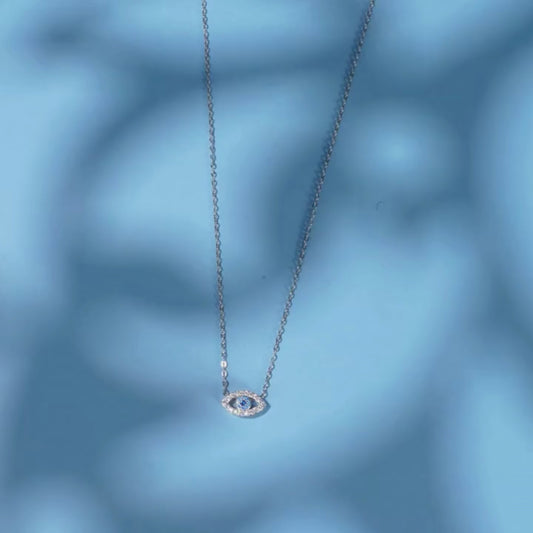 Turkish Blue Evil Eye Necklace - Sterling Silver Zircon Choker for Women