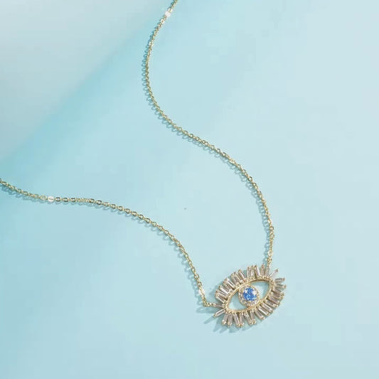 Glimmering Gold-Plated Sterling Silver Evil Eye Necklace for Women