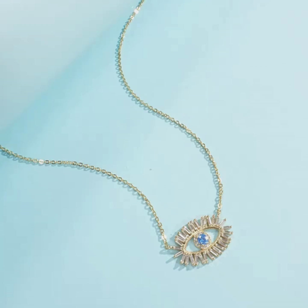 Glimmering Gold-Plated Sterling Silver Evil Eye Necklace for Women