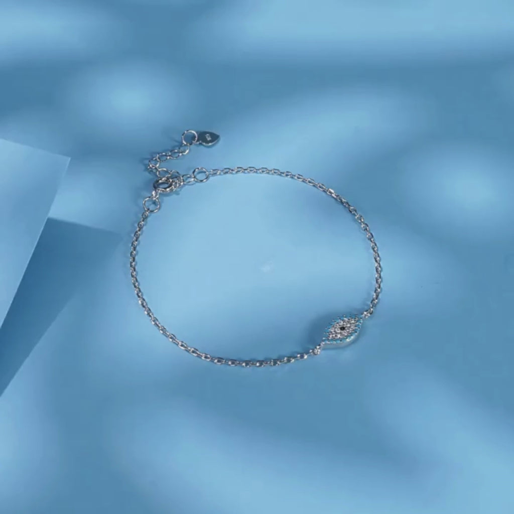 Natural Turquoise Evil Eye Bracelet in 925 Sterling Silver – Lucky Turkish Charm