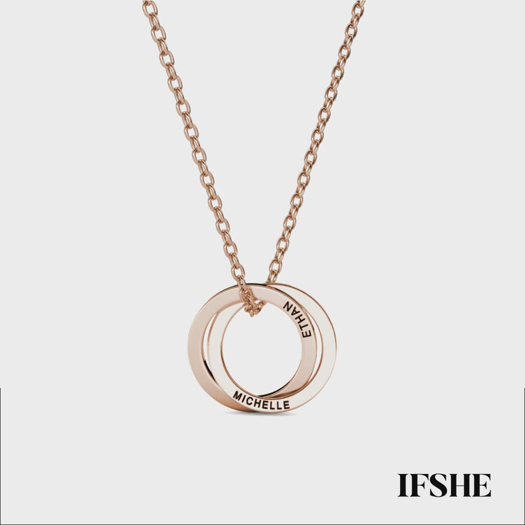 Russian 2 Ring Necklace with Engraved Names Sterling Silver
