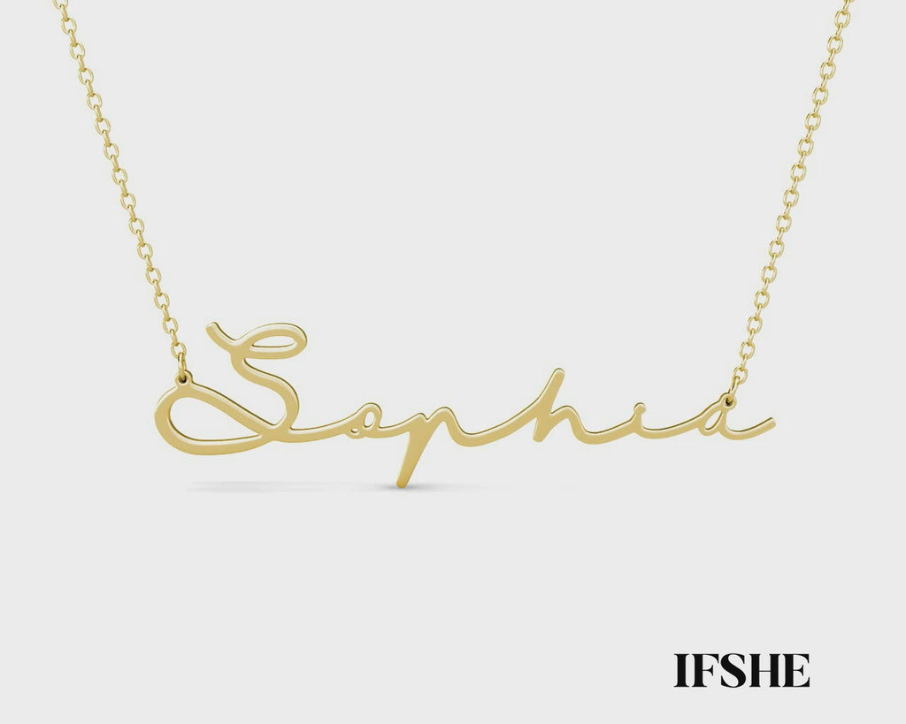 Personalised Cursive Name Necklace Sterling Silver Yellow Gold