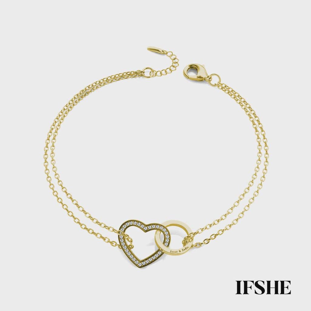 Personalised Engraved Interlocking Heart Bracelet Sterling Silver Gold