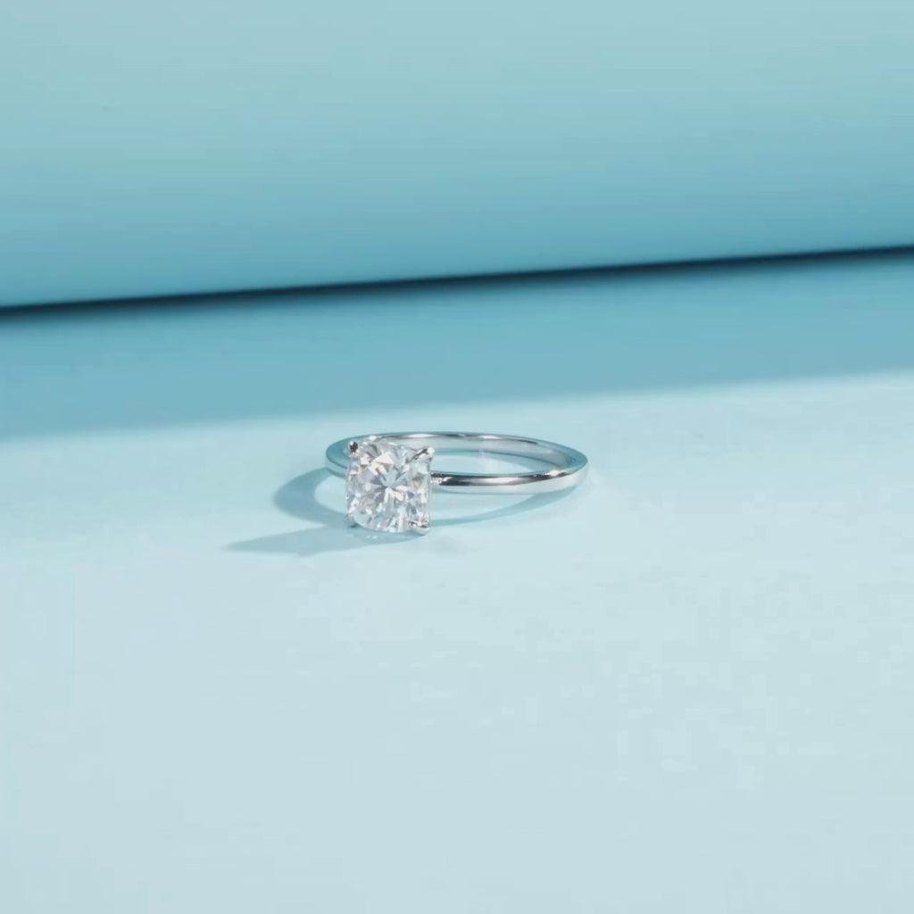 Square Cushion Cut Moissanite Ring in Sterling Silver