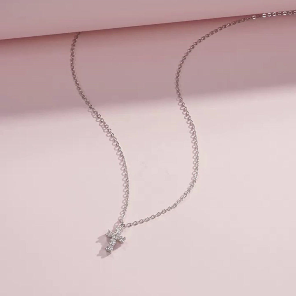 Sterling Silver Cross Necklace for Women - Silver Cross Pendant Moissanite Necklace