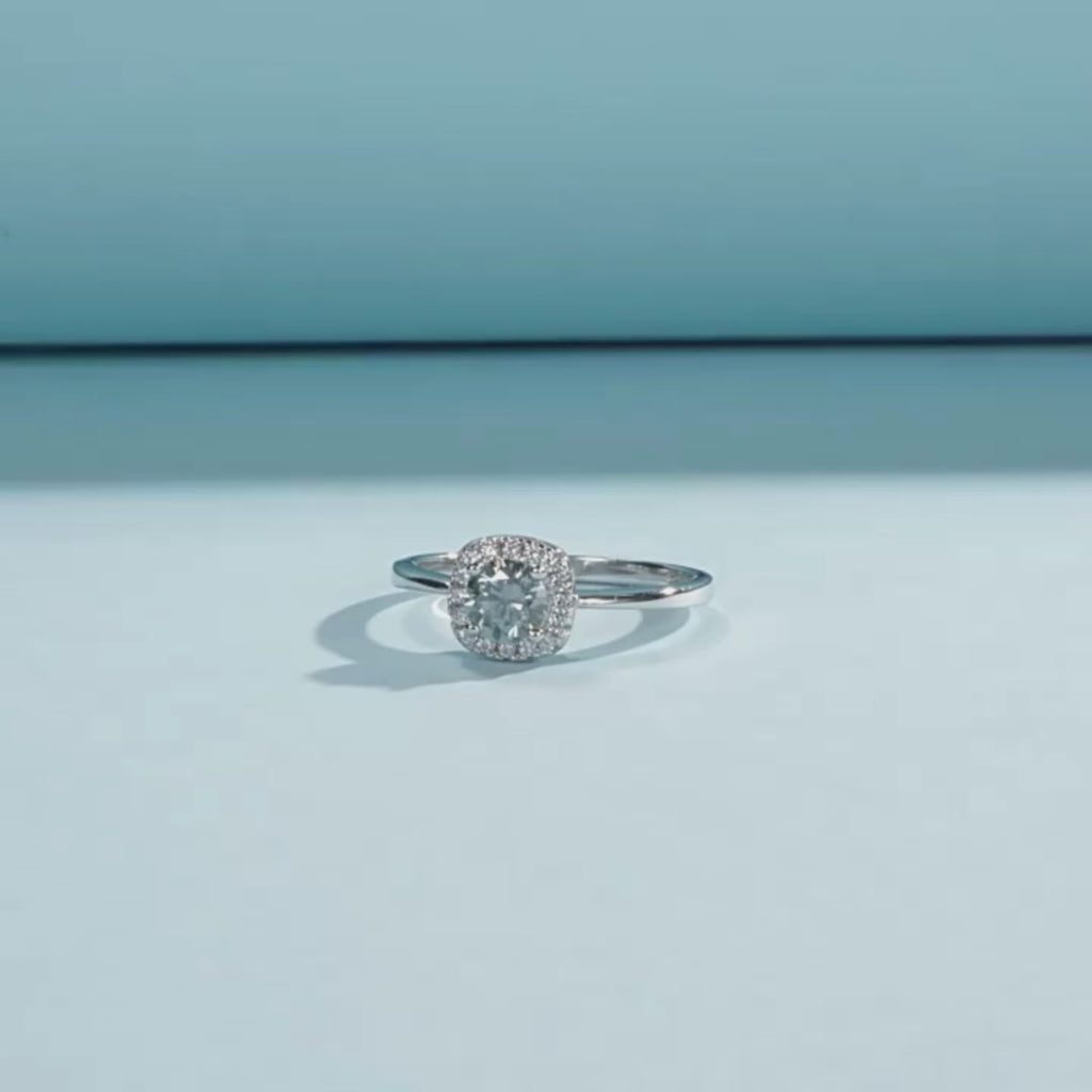 Gray Moissanite Engagement Ring – Square Halo Ring For Women Wedding Fine Jewellery Gift