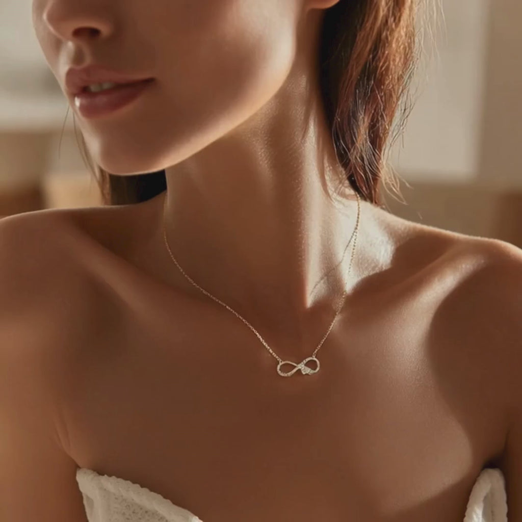 925 Sterling Silver Infinity Heart Necklace – Romantic Zircon Pendant for Women