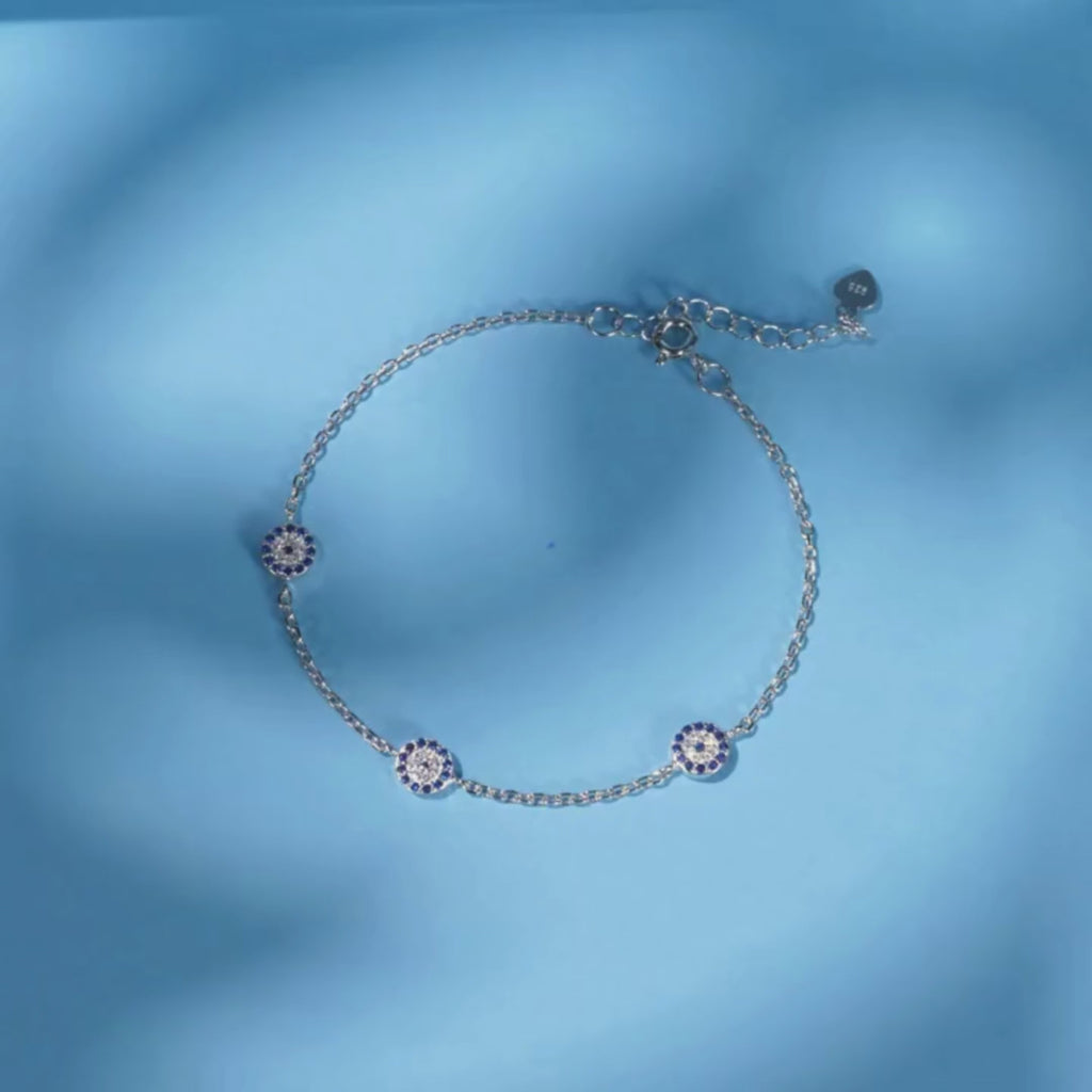 Sterling Silver Evil Eye Bracelet - Turkish Eye Bracelet -Evil Eye Charm Bracelet