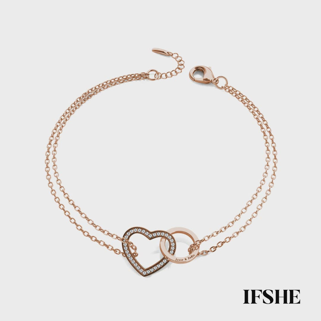 Personalised Engraved Interlocking Heart Bracelet Sterling Silver Rose Gold