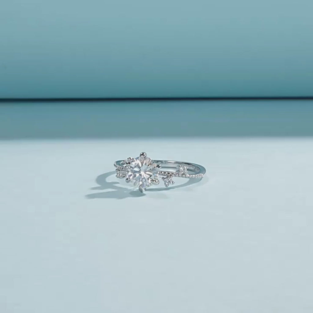 Moissanite Engagement Ring, 1.00 Carat, 925 Sterling Silver, Flower Six Claws Setting