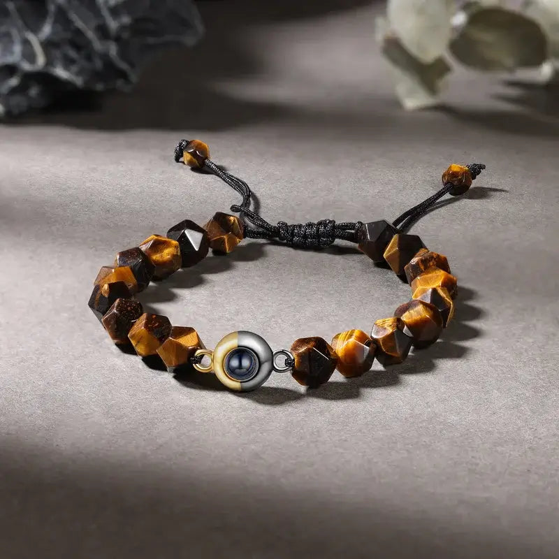 Personalised Photo Projection Bracelet Tiger Eye Stone Beaded Bracelet