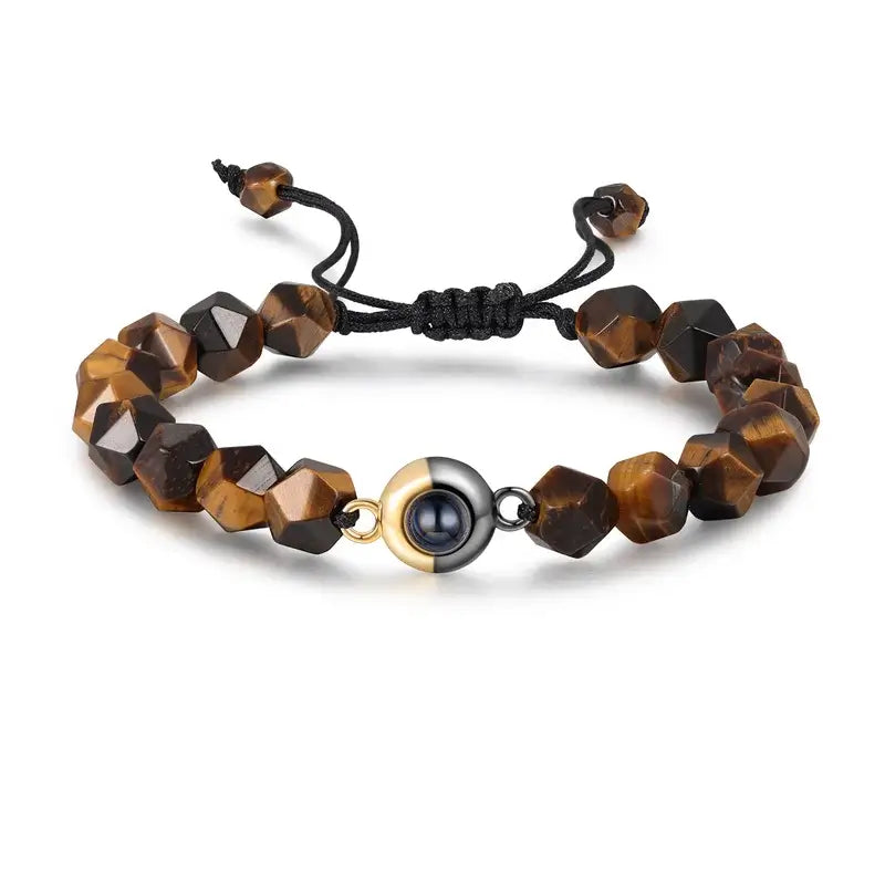 Personalised Photo Projection Bracelet Tiger Eye Stone Beaded Bracelet