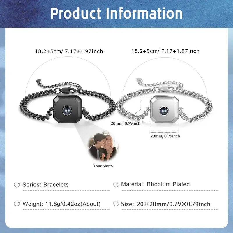 Photo Bracelets for Couples | Bracelet with Couple Picture Inside | Photo Projection Couple Bracelets