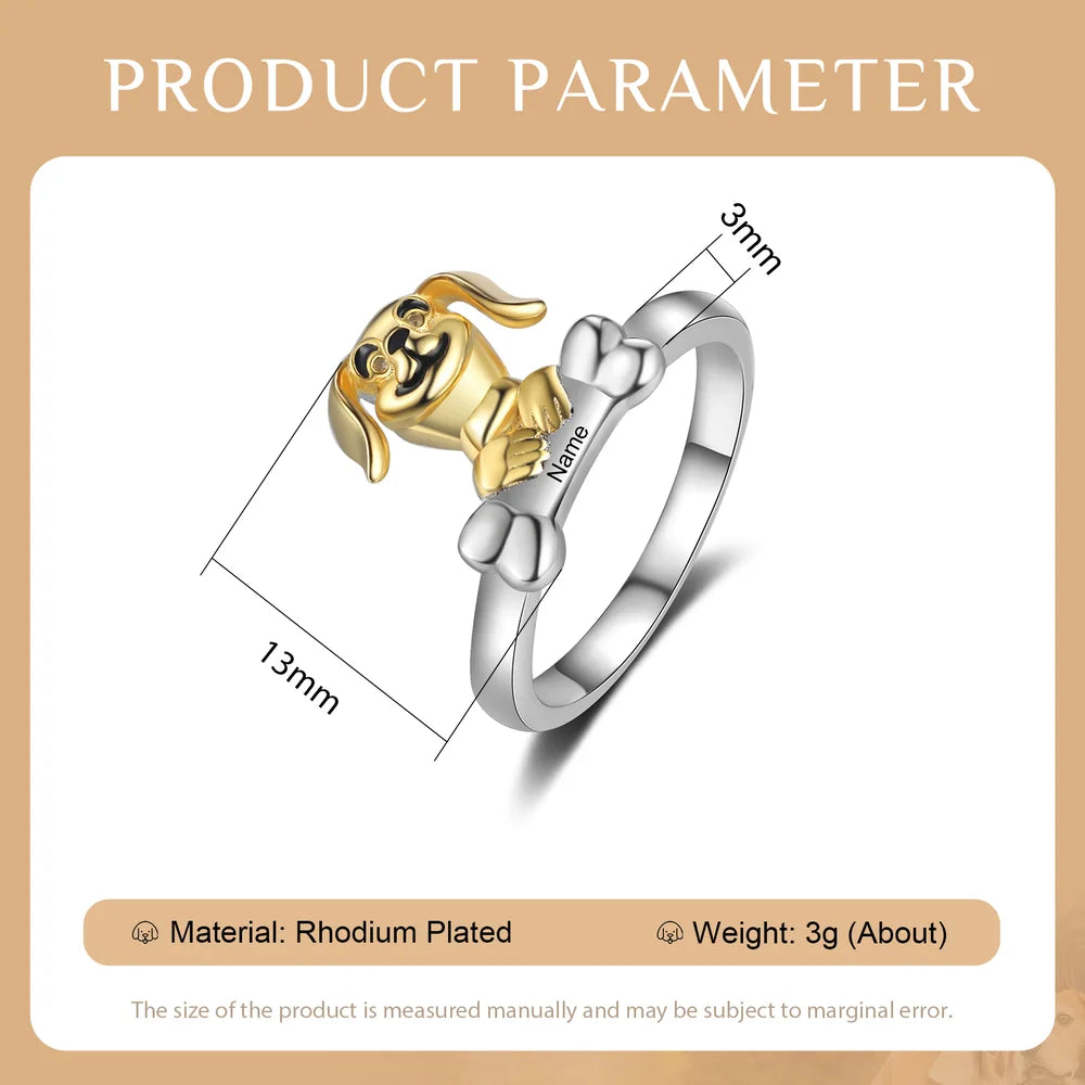 Puppy Personalised Ring with Name, Personalised Engraved Ring, Women's Personalised Ring