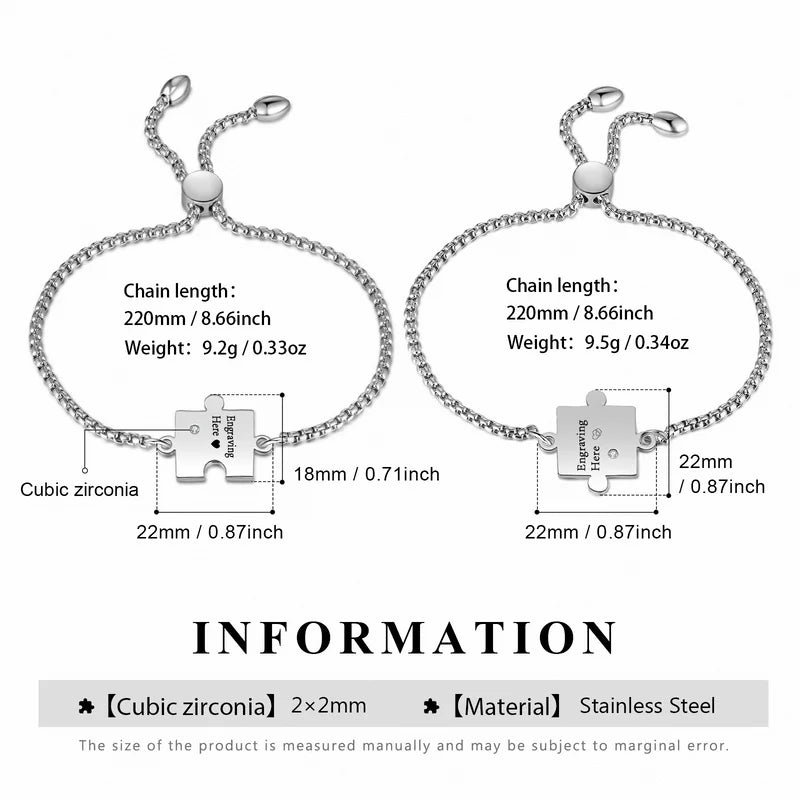 Puzzle Matching Bracelets | Puzzle Couple Bracelets with Birthstone and Engraving | Personalised Gifts for Couples