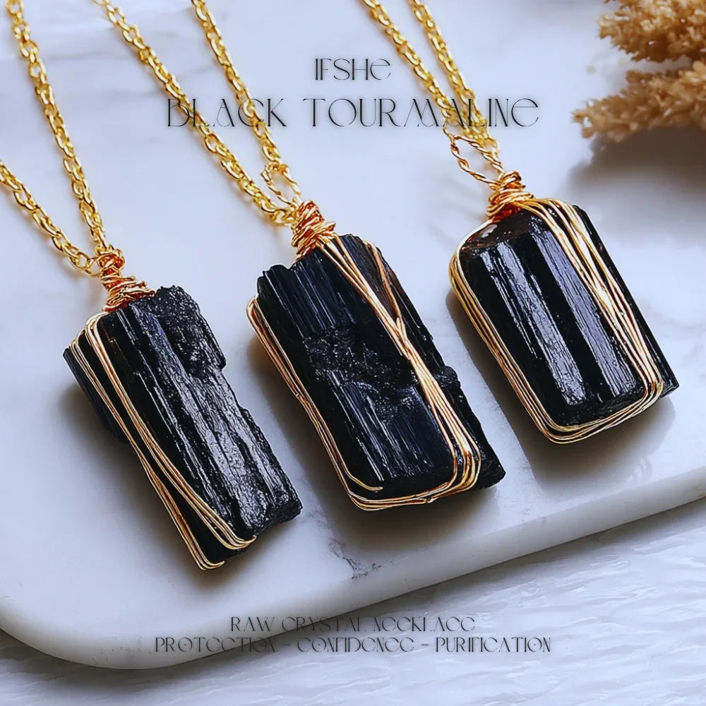 Raw Black Tourmaline Crystal Necklace