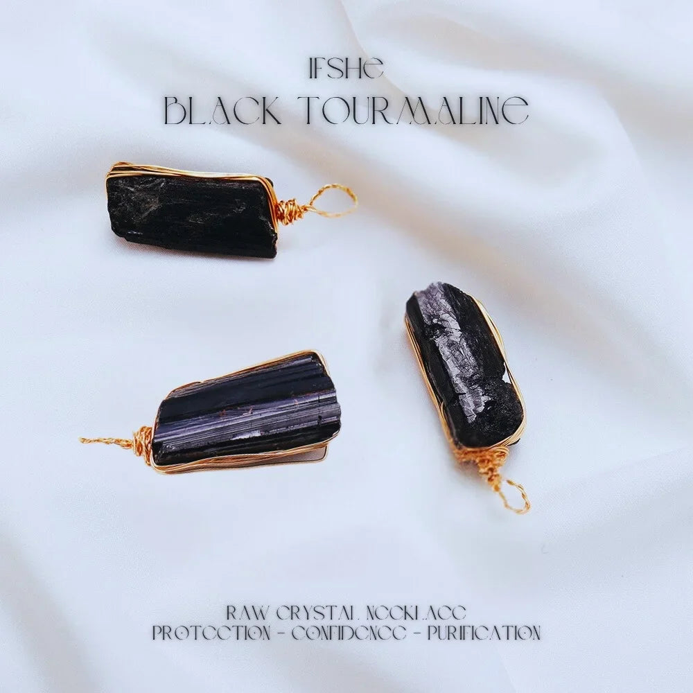 Raw Black Tourmaline Crystal Necklace