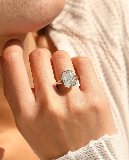 4.5 carat rectangle moissanite statement ring in 925 sterling silver