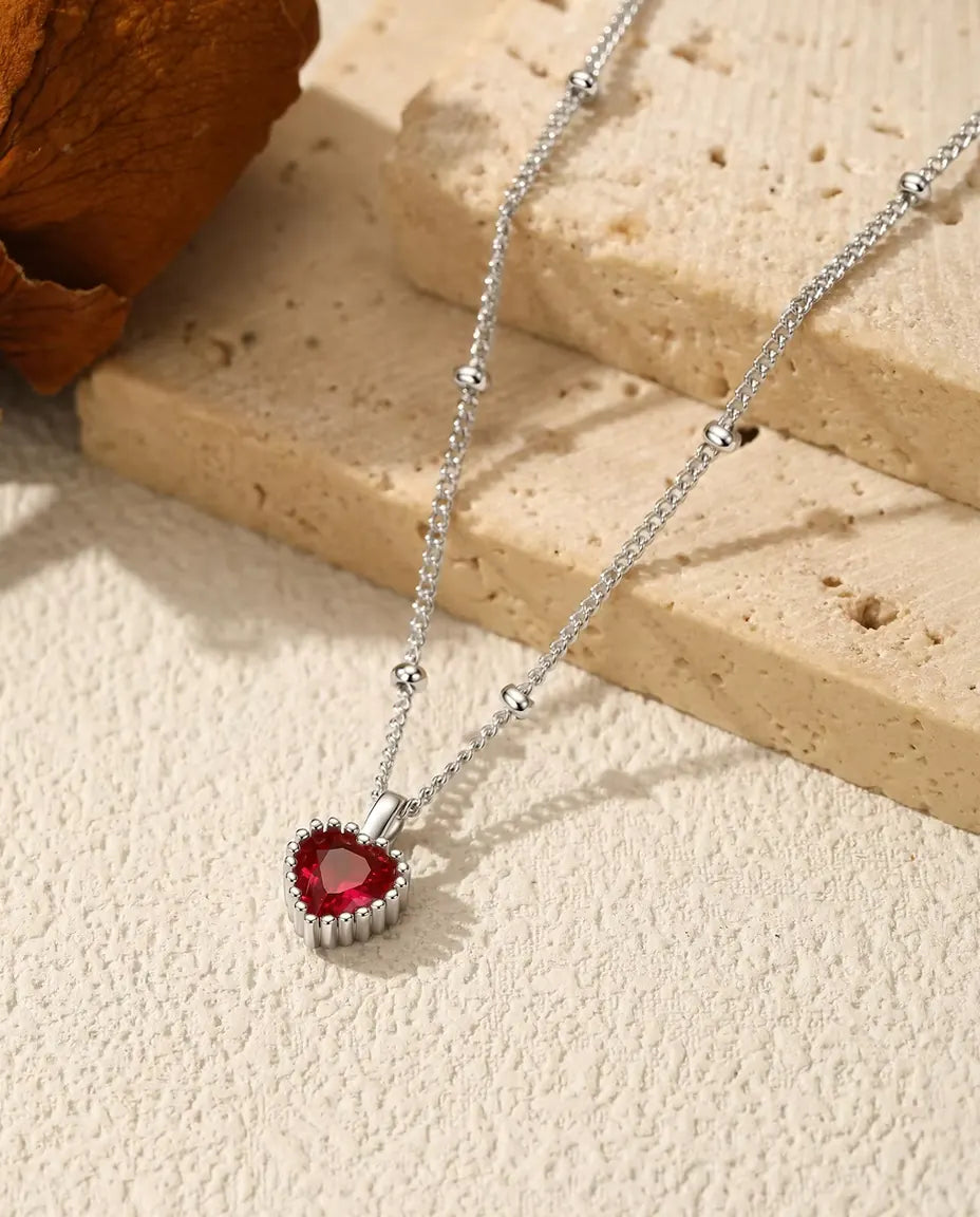 Red Cubic Zirconia Heart Necklace