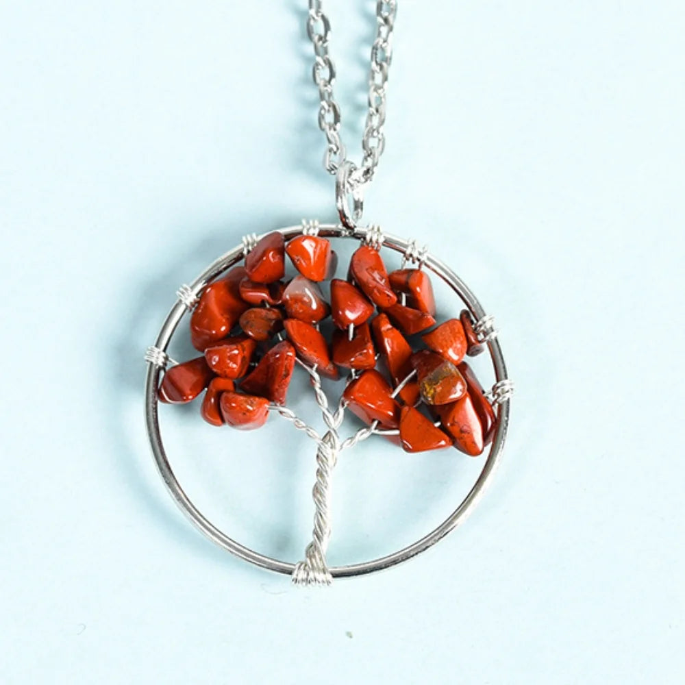 Red Jasper Family Tree Crystal Necklace Strength Unity
