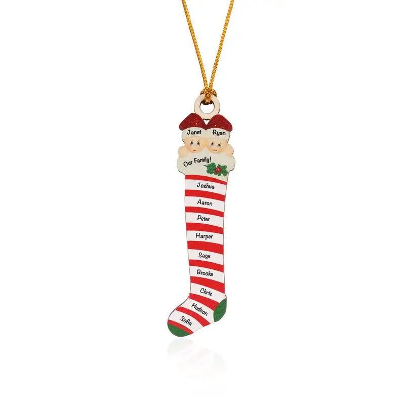 Red Striped Stocking Personalised Christmas Ornament with 5-11 Names