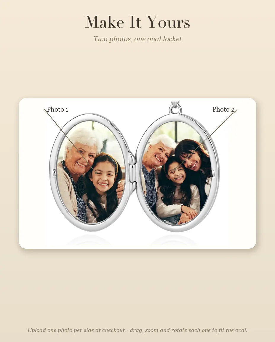 How to personalise the oval photo locket with two photos