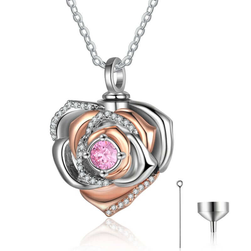 Rose Locket Ashes Necklace with Engraving and Birthstone