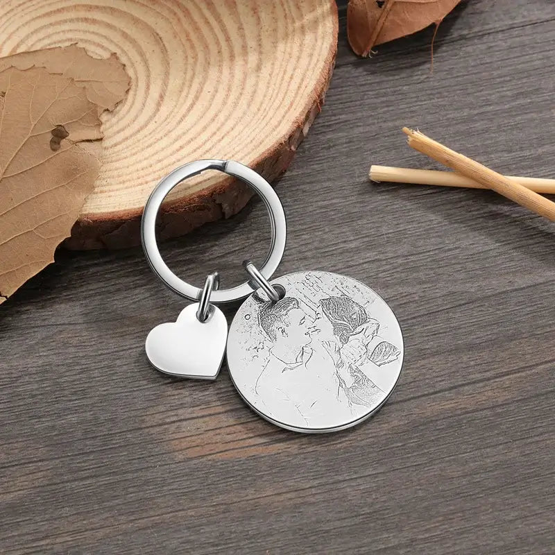 Round Charm Personalised Photo Keyring with Date & Engraving