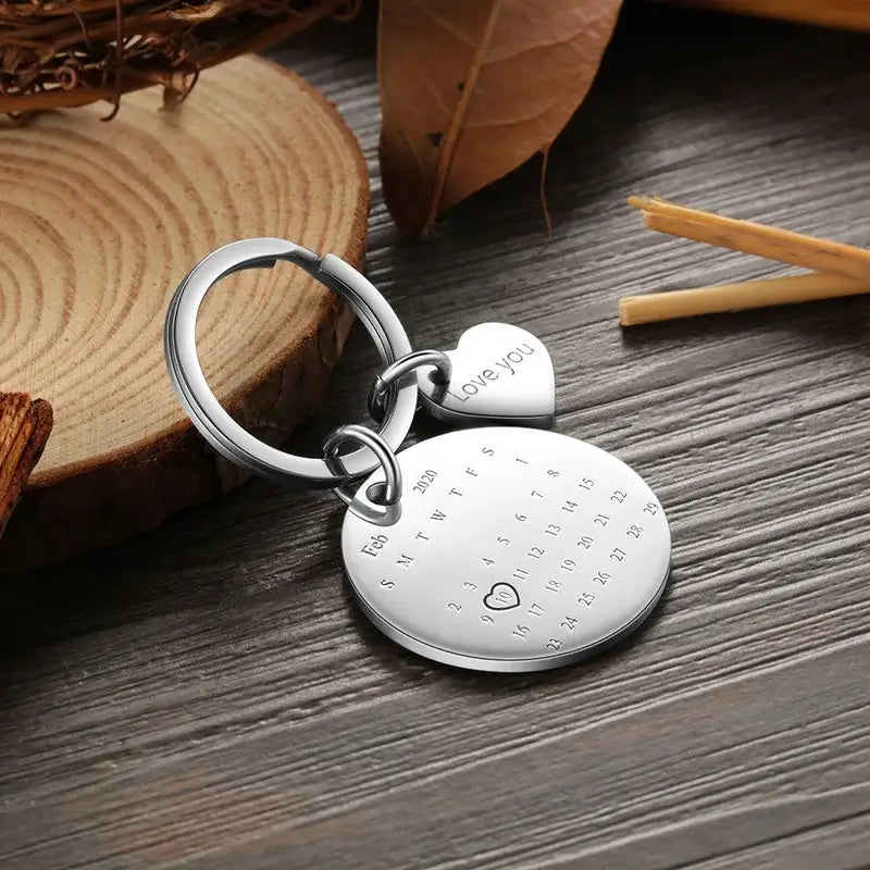 Round Charm Personalised Photo Keyring with Date & Engraving