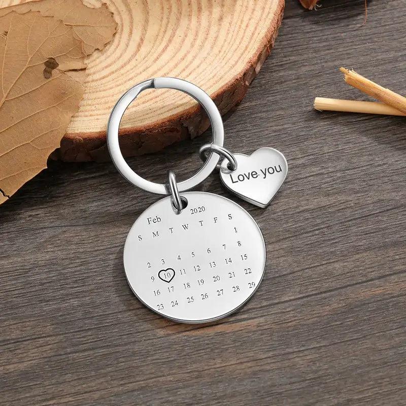 Round Charm Personalised Photo Keyring with Date & Engraving