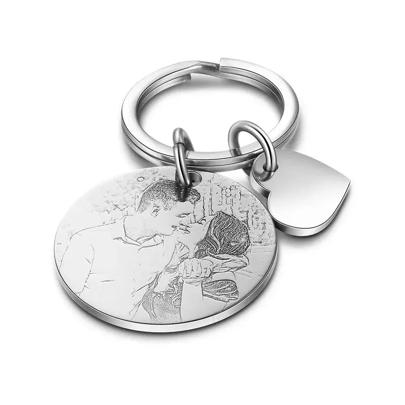 Round Charm Personalised Photo Keyring with Date & Engraving