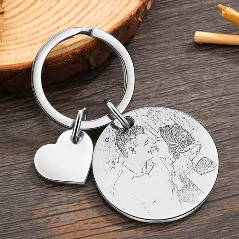 Round Charm Personalised Photo Keyring with Date & Engraving