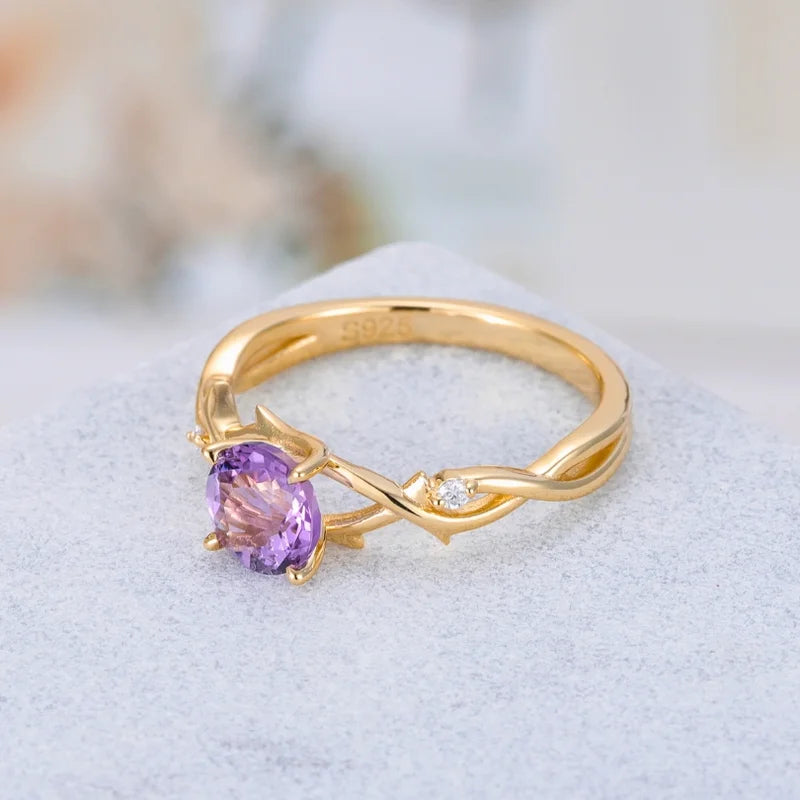 Natural Round Shaped Amethyst Engagement Ring