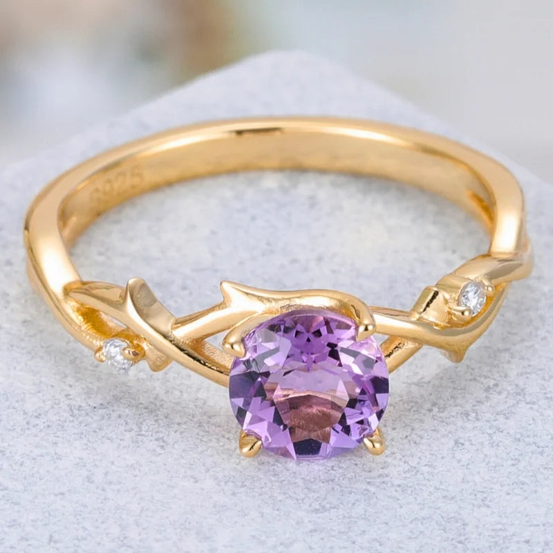 Natural Round Shaped Amethyst Engagement Ring