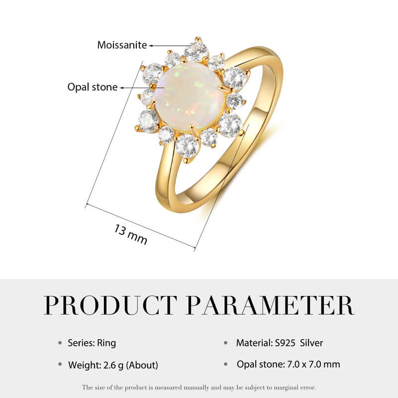 Round Opal Engagement Ring with Moissanite Sterling Silver