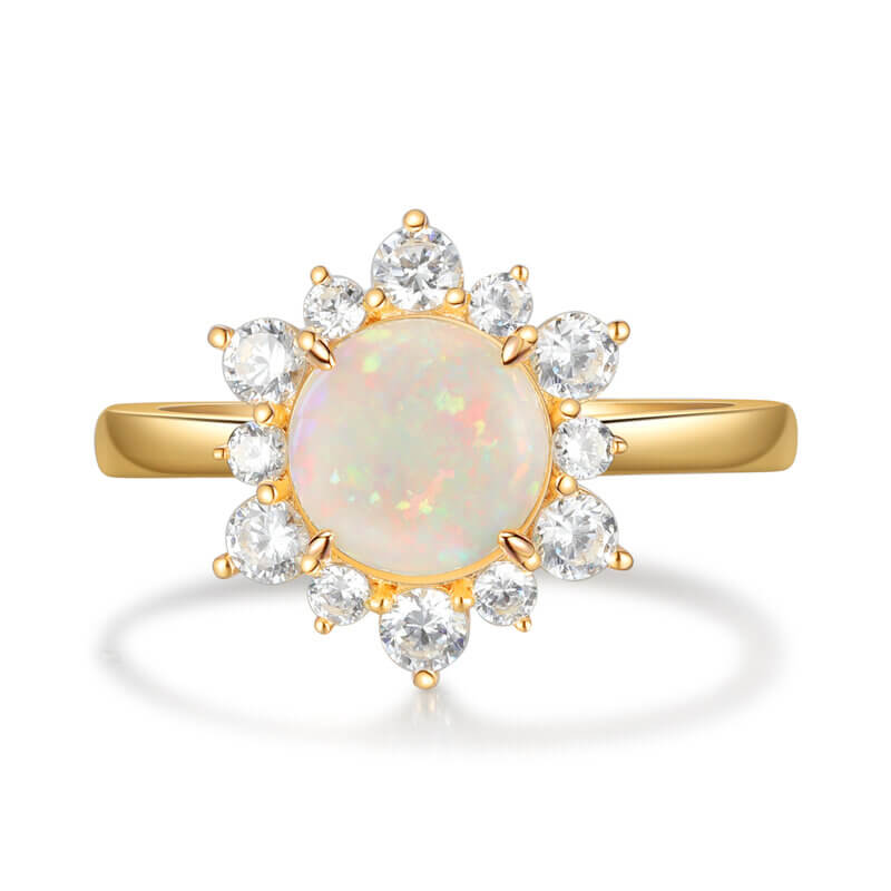 Round Opal Engagement Ring with Moissanite Sterling Silver