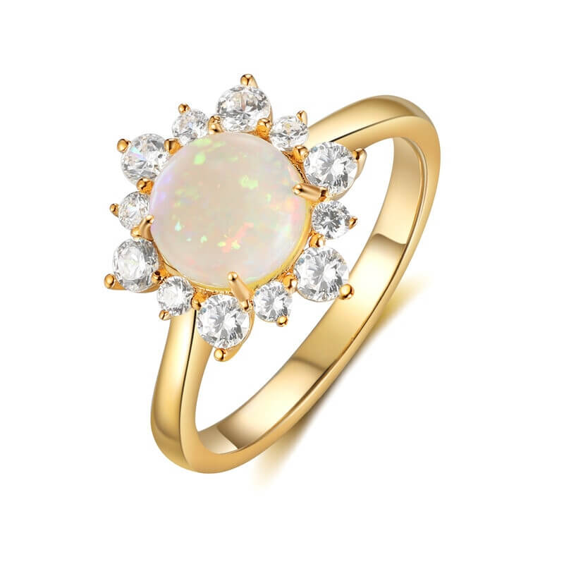 Round Opal Engagement Ring with Moissanite Sterling Silver