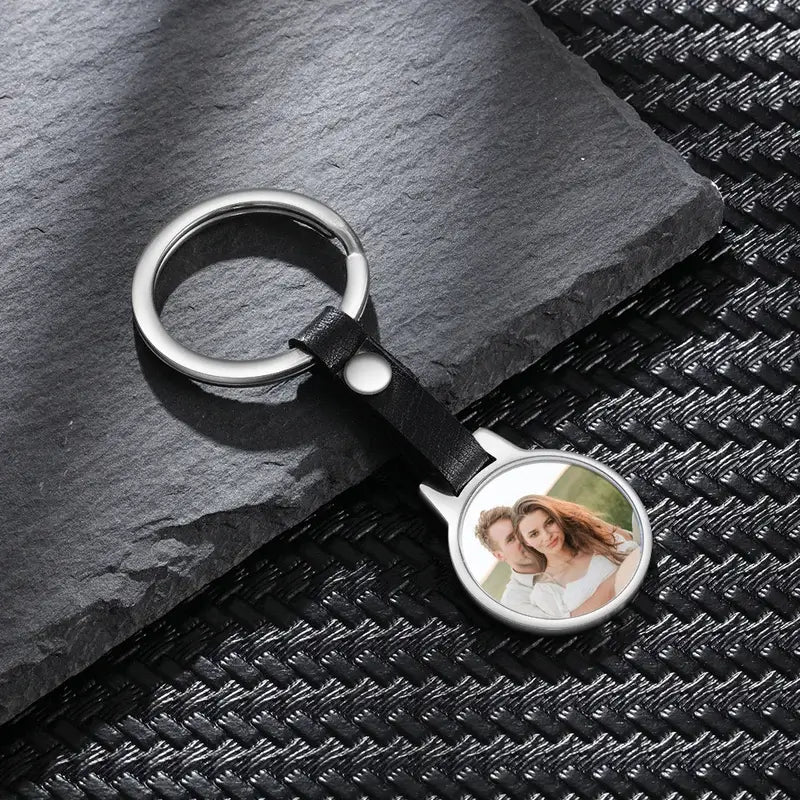 Round Photo Personalised Keyring with Engraving