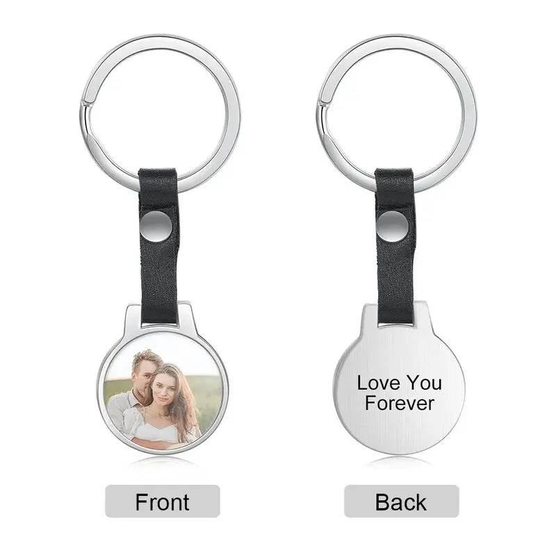 Round Photo Personalised Keyring with Engraving