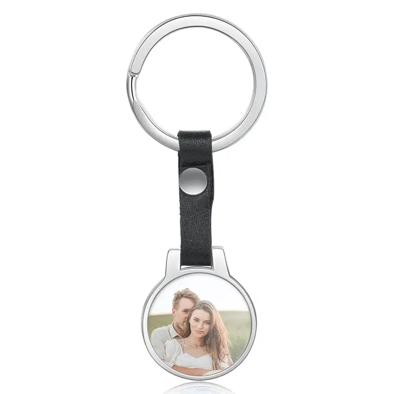 Round Photo Personalised Keyring with Engraving