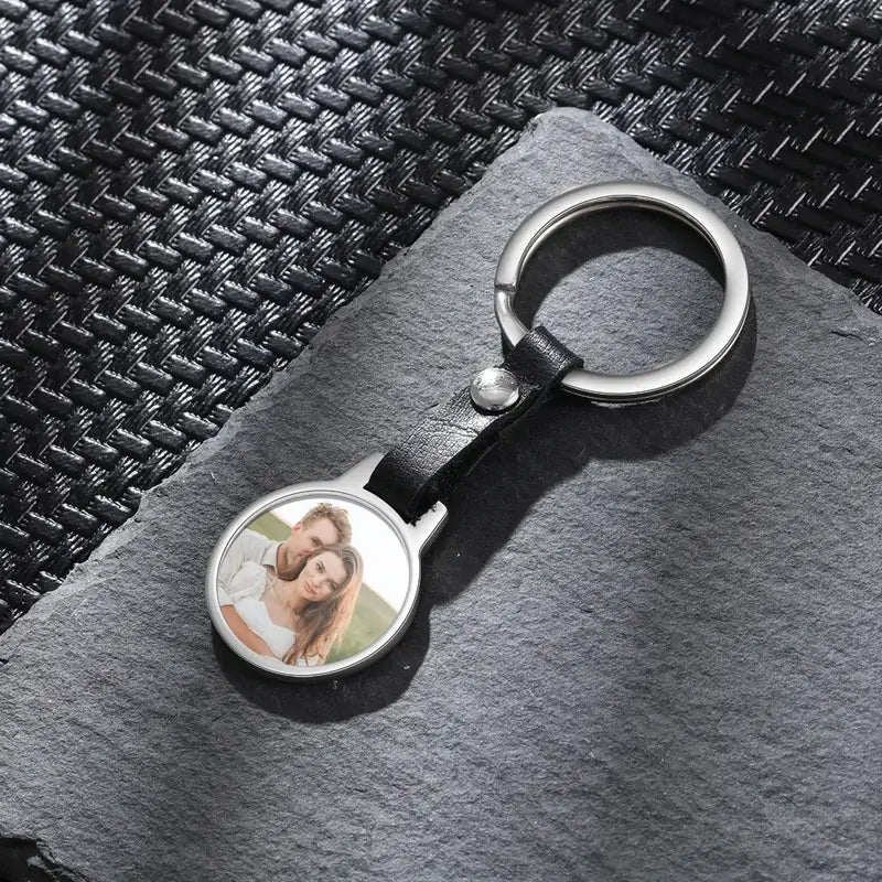 Round Photo Personalised Keyring with Engraving