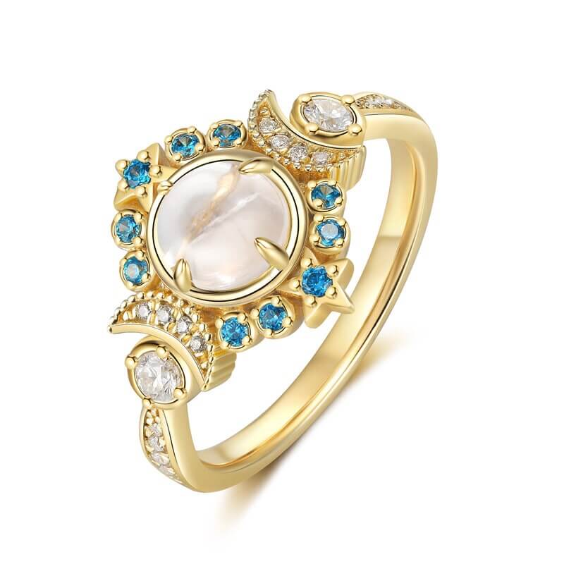 Round Shaped Moonstone Engagement Ring 18K Gold