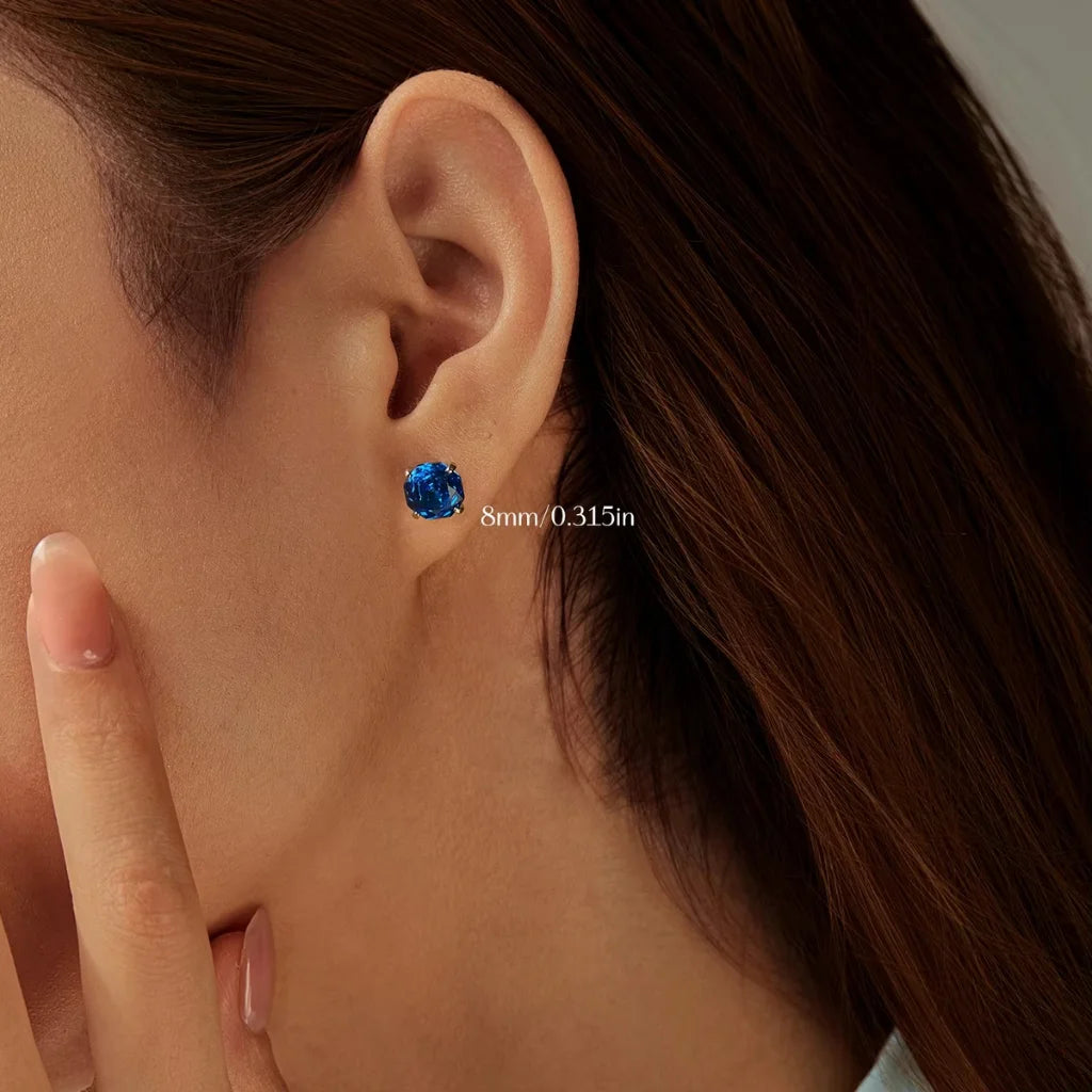 Royal Blue Rose Cut Zircon Sterling Silver Stud Earrings