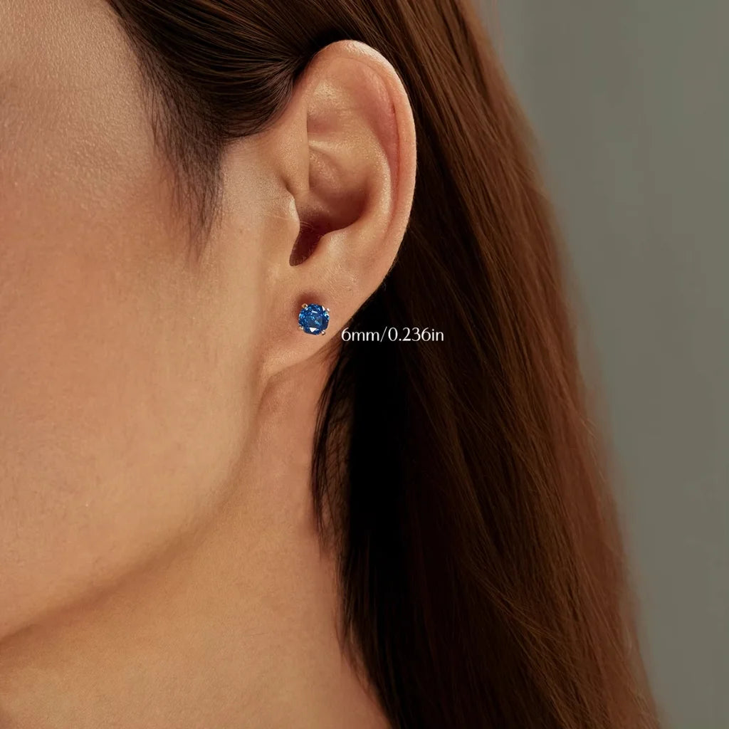 Royal Blue Rose Cut Zircon Sterling Silver Stud Earrings