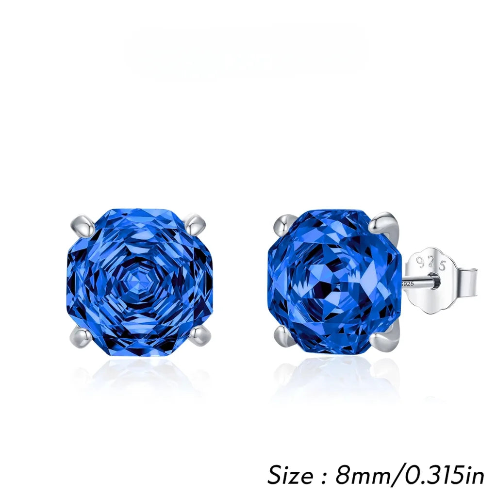 Royal Blue Rose Cut Zircon Sterling Silver Stud Earrings