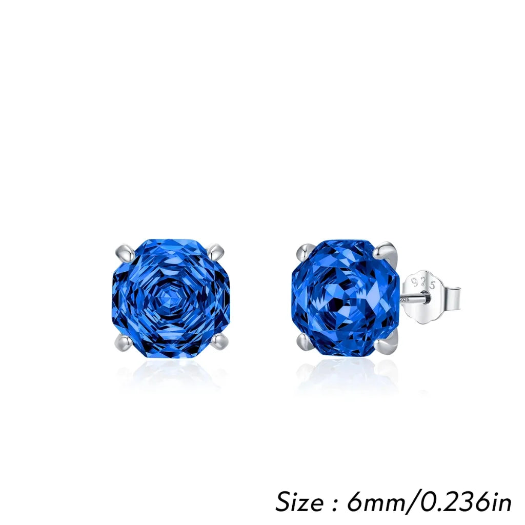 Royal Blue Rose Cut Zircon Sterling Silver Stud Earrings