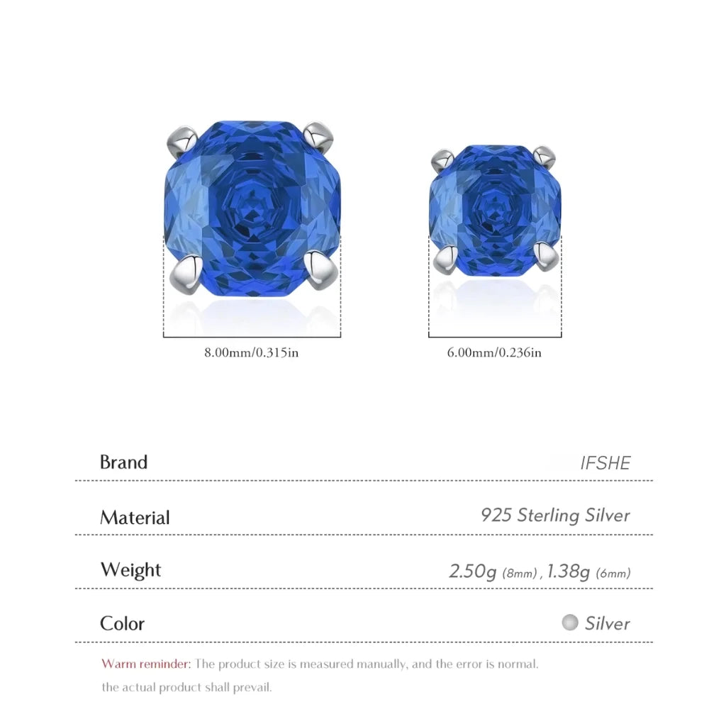 Royal Blue Rose Cut Zircon Sterling Silver Stud Earrings